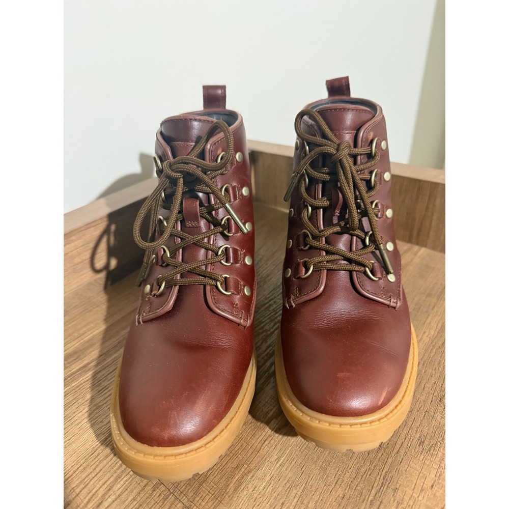 Cole Haan Grand.OS Women 6B Mahogany Brown Leather Lug Sole Hiker Boots W12348